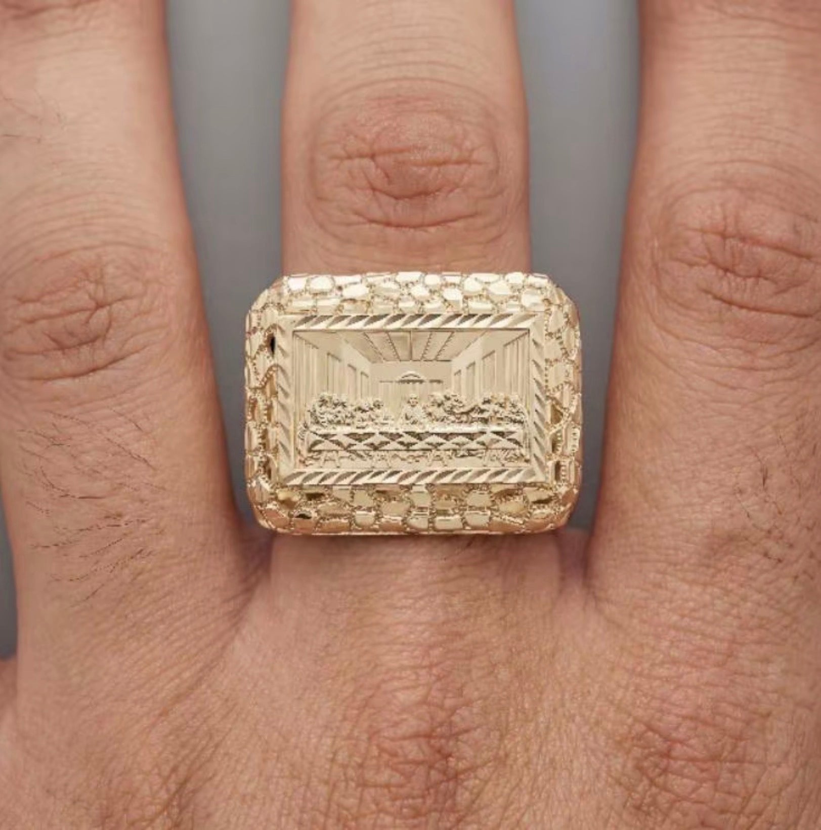 Nugget Ring Last Supper Gold Plated Men & Women's Ring: SIZE 9 ONLY