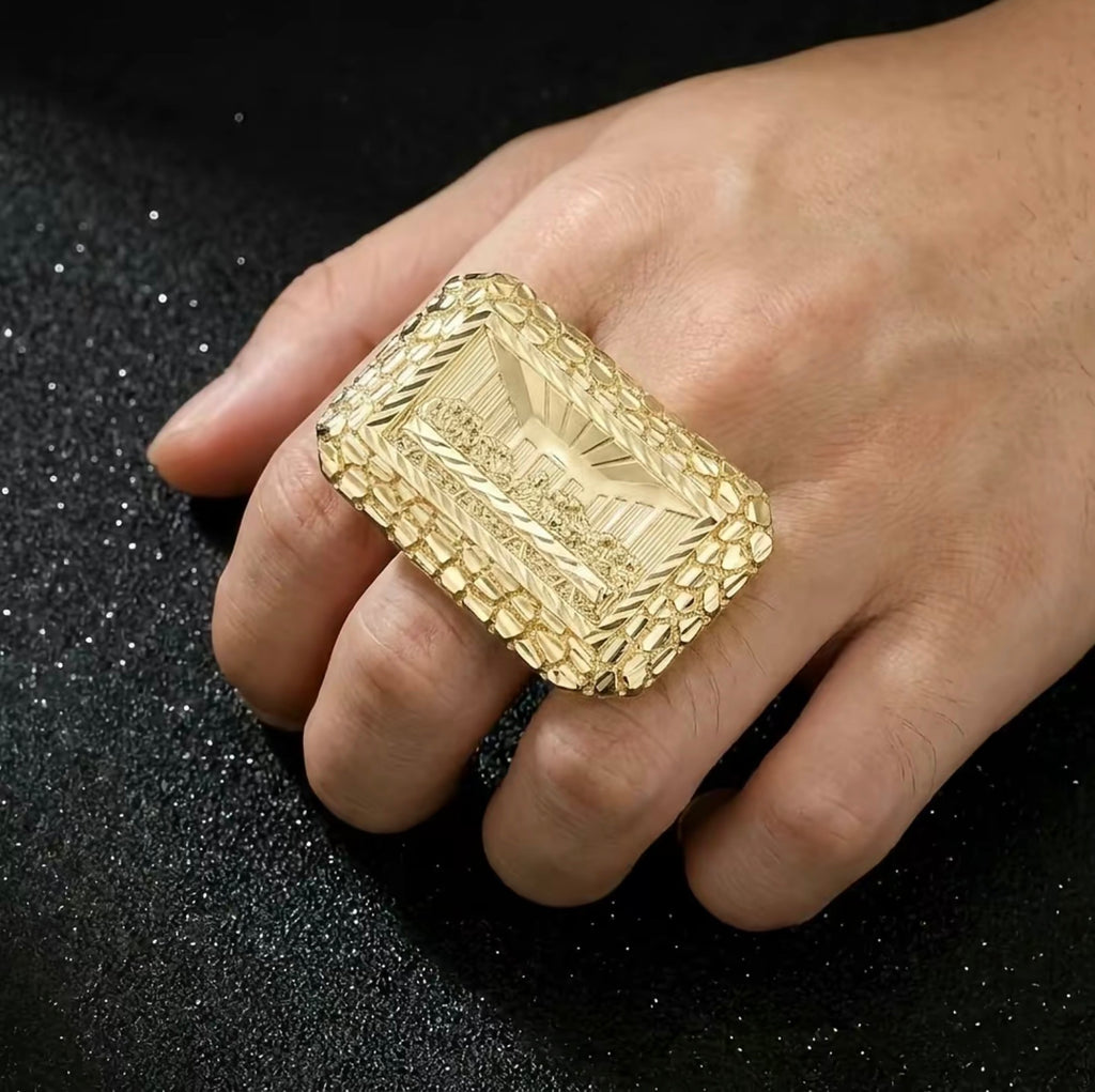 Last Supper Double Finger Nugget Ring 14K Stainless Steel by "Money Made Jewelry": Size 12 ONLY Unisex Luxury Ring