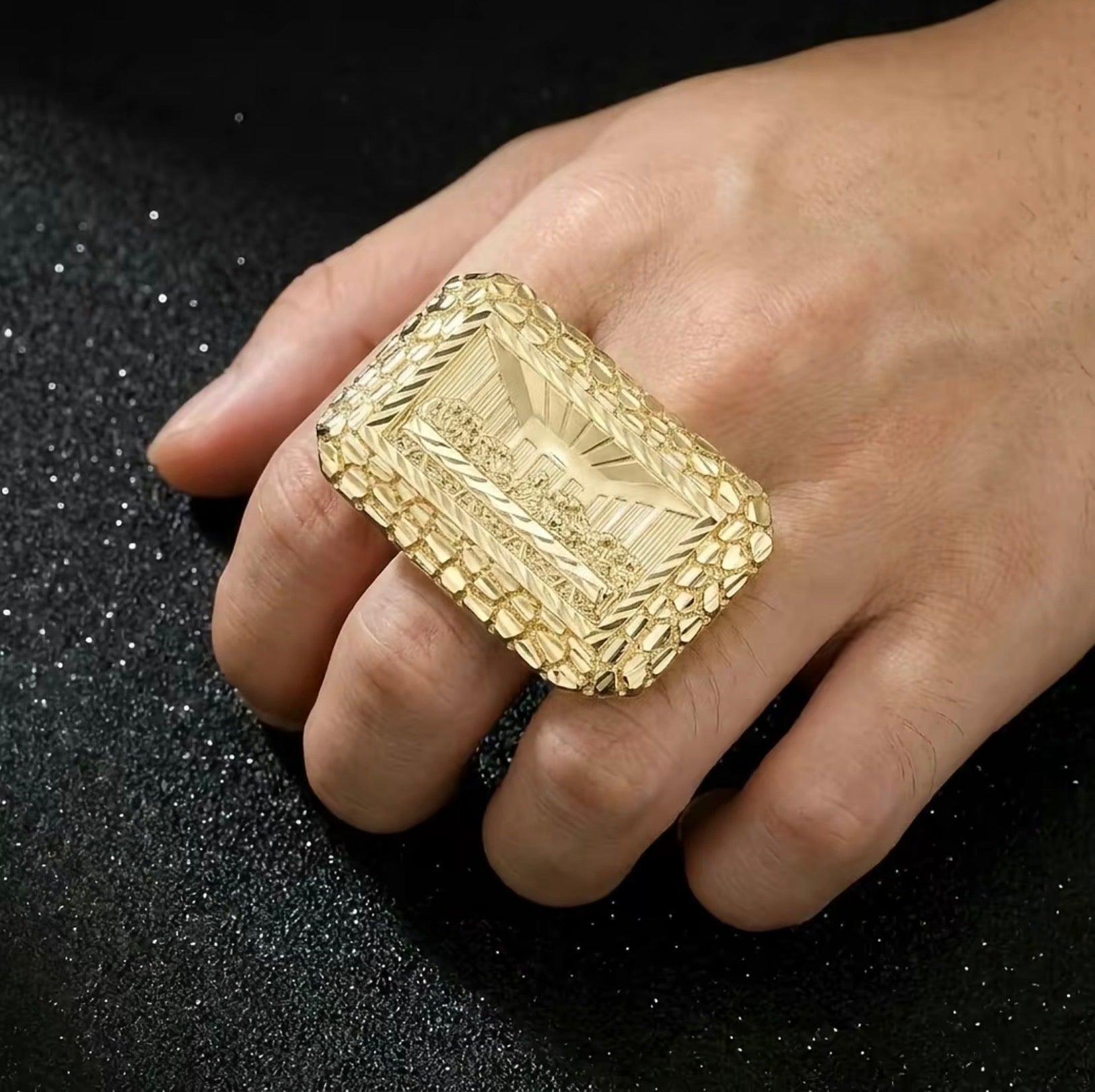 Last Supper Double Finger Nugget Ring 14K Stainless Steel by "Money Made Jewelry": Size 12 ONLY Unisex Luxury Ring