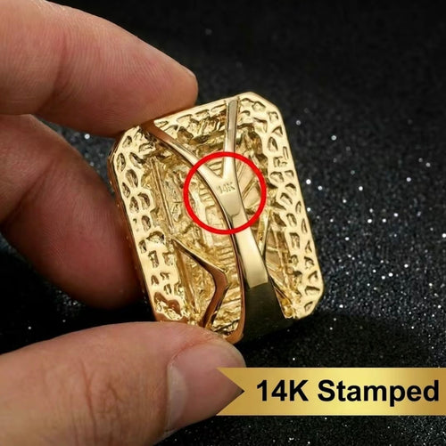 Last Supper Double Finger Nugget Ring 14K Stainless Steel by "Money Made Jewelry": Size 12 ONLY Unisex Luxury Ring