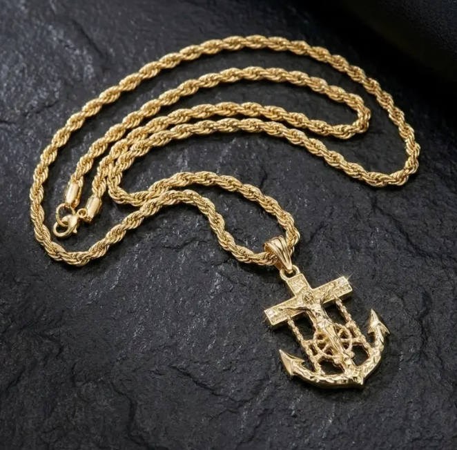 Cross Rope Chain 14k Gold Plated Size 24'' inch 4mm