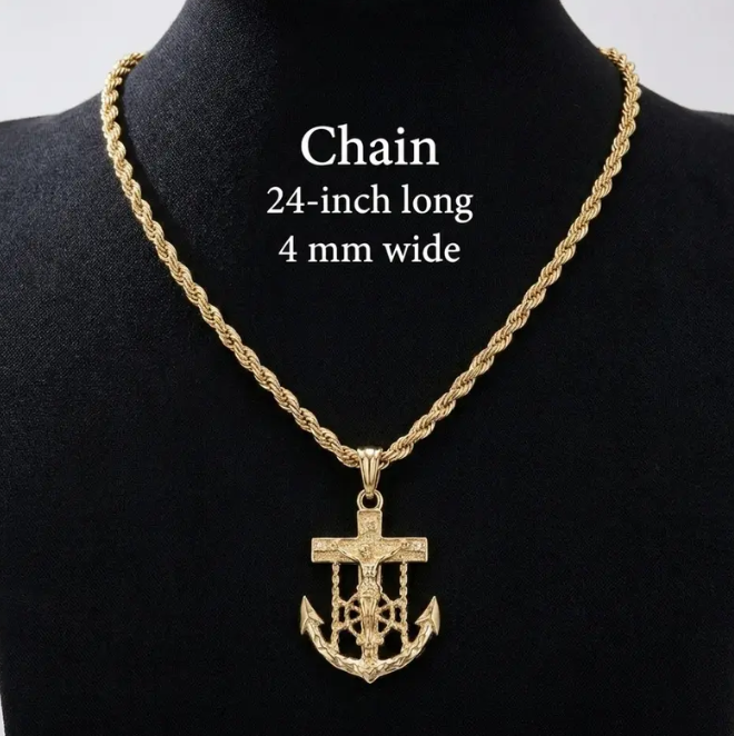 Cross Rope Chain 14k Gold Plated Size 24'' inch 4mm