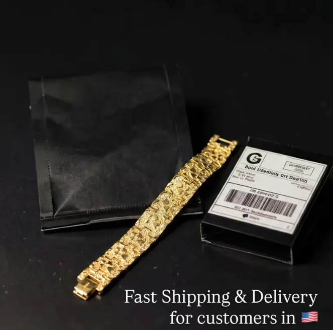Nugget Bracelet - 14K Gold Plated | 25mm, Money Made Jewelry, Unisex Sweat-Resistant Jewelry