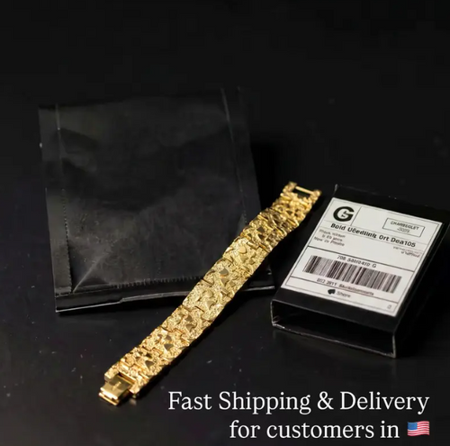 Nugget Bracelet - 14K Gold Plated | 25mm, Money Made Jewelry, Unisex Sweat-Resistant Jewelry