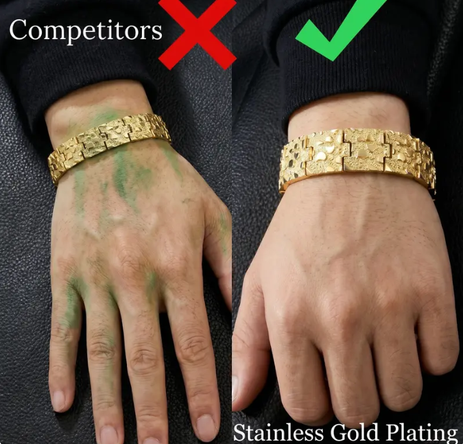 Nugget Bracelet - 14K Gold Plated | 25mm, Money Made Jewelry, Unisex Sweat-Resistant Jewelry