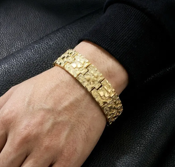 Nugget Bracelet - 14K Gold Plated | 25mm, Money Made Jewelry, Unisex Sweat-Resistant Jewelry